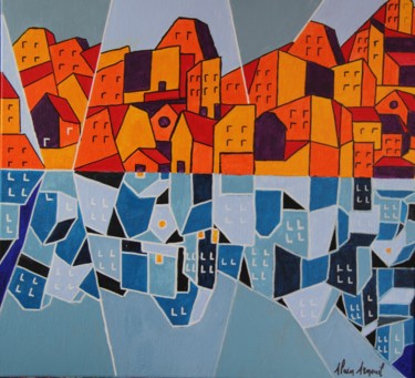Painting titled "CITE DE JOUR, CITE…" by Alain Arnouil, Original Artwork, Acrylic Mounted on Wood Stretcher frame