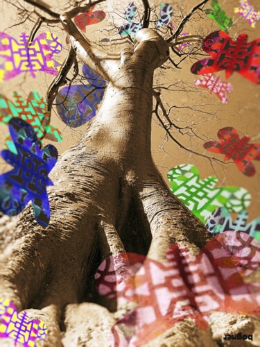 Digital Arts titled "butterfly tree" by Bogner Eva, Original Artwork, Digital Painting Mounted on Cardboard