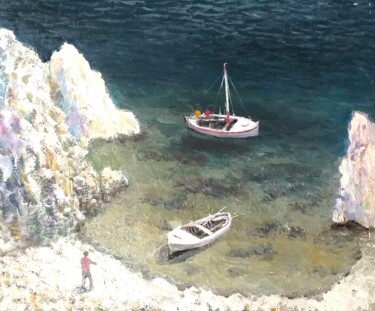 Peinture intitulée "Pescadores en Costa…" par Stjepan Lezaic (Pepi), Œuvre d'art originale, Huile