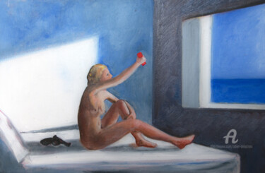 Red smartphone Painting titled "Red smartphone" by Alliet-Delacroix, Original Artwork, Oil
