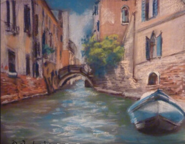 「Canaletto di Venezia」というタイトルの絵画 Davide Rodoquinoによって, オリジナルのアートワーク, パステル 段ボールにマウント