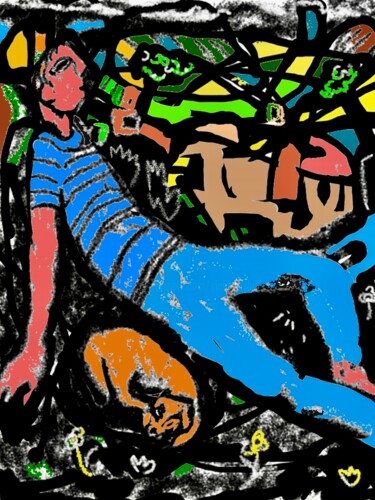 Digital Arts titled "man & dog 3" by Simon Taylor, Original Artwork, Digital Painting
