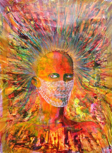 Peinture intitulée "Pâques en filigrane" par Clau Redier-Clément, Œuvre d'art originale, Encre
