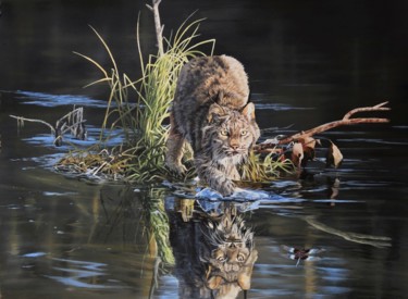 Lynx à l'affût Peinture intitulée "Lynx à l'affût" par Julian Wheat, Œuvre d'art originale, Acrylique