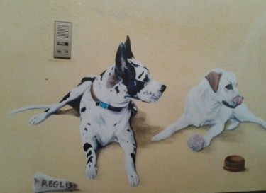 Painting titled "chiens" by Cyndélie, Original Artwork, Acrylic