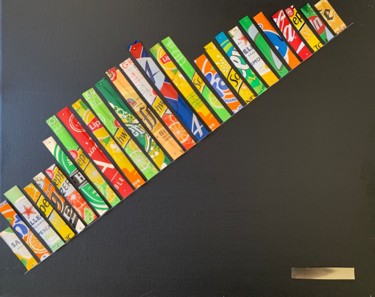 Collages titled "Drinks II" by Wilcox, Original Artwork, Acrylic Mounted on Wood Stretcher frame