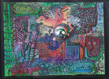 Peinture intitulée "en haut de l echell…" par Girerd Christophe, Œuvre d'art originale, Collages