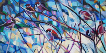 Sparrows Peinture intitulée "Sparrows" par Maja Djokic Mihajlovic, Œuvre d'art originale, Huile