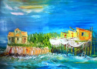 Peinture intitulée "Carrelets de Talmont" par Guyrichd, Œuvre d'art originale, Huile