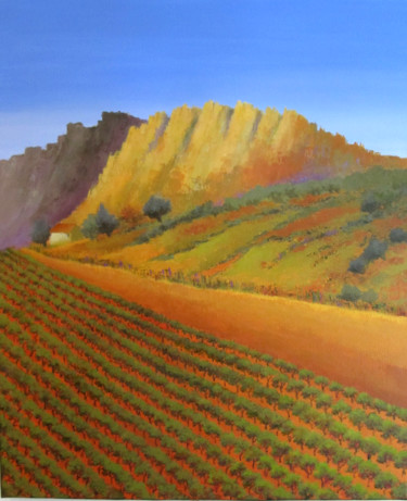 Painting titled "Les vignes de Gigon…" by Graciela Grimaldi, Original Artwork, Acrylic Mounted on Wood Stretcher frame