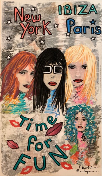 图画 标题为“Time for Fun” 由Caroline Montigneaux, 原创艺术品, 标记 安装在木质担架架上