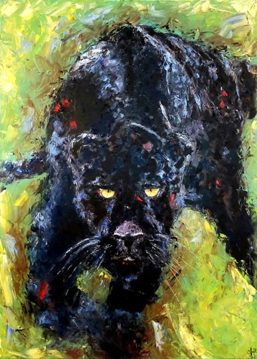 Peinture intitulée ""Bagheera "" par Julia Tokar (Jt), Œuvre d'art originale, Huile