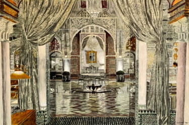 Painting titled "Maroc Architecture…" by Abderrahim El Asraoui, Original Artwork, Oil Mounted on Wood Panel