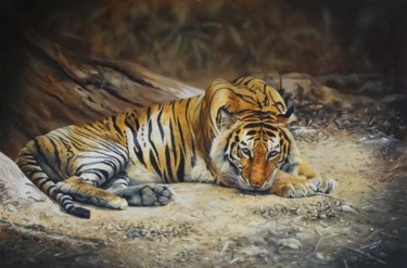 Schilderij getiteld "The Escapee-Bengal…" door Julian Wheat, Origineel Kunstwerk, Acryl