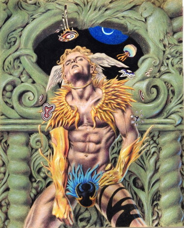 Dessin intitulée "Hypnos, dieu des rê…" par Laurent Pascal, Œuvre d'art originale, Crayon