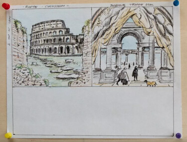 Drawing titled "Bozzetti vari con C…" by Davide Rodoquino, Original Artwork, Ink