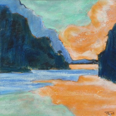 Malerei mit dem Titel "Ciel en Terre VIII" von Frédérique Rouquette, Original-Kunstwerk, Acryl Auf Karton montiert