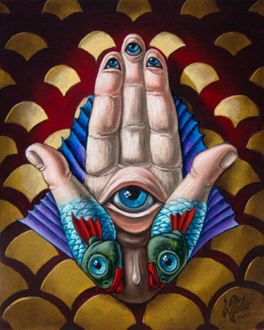 "op#2929 Hamsa" başlıklı Tablo Victor Molev tarafından, Orijinal sanat, Petrol Karton üzerine monte edilmiş