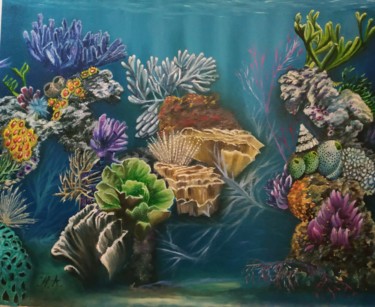 제목이 "Naturaleza marina"인 미술작품 María Rosario Aladro Loza로, 원작, 기름 목재 패널에 장착됨