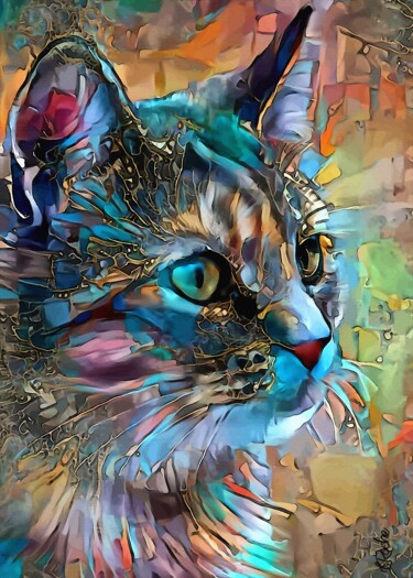 Berlino , cat - Mix media on panel - 70x50 cm - OOAK