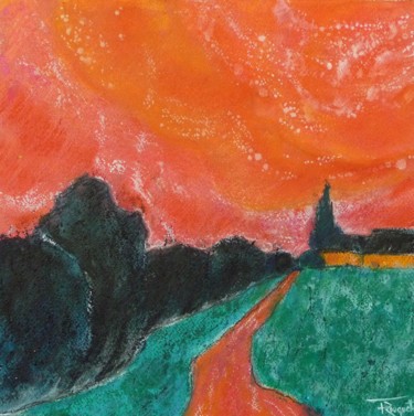 Malerei mit dem Titel "Ciel en Terre XII" von Frédérique Rouquette, Original-Kunstwerk, Acryl Auf Karton montiert