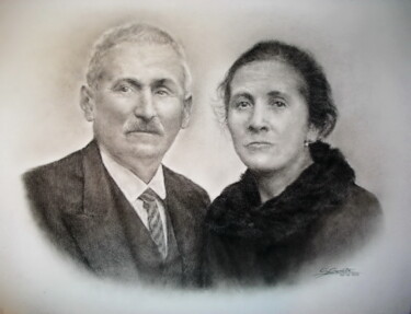 Dessin intitulée "Portrait double fus…" par Sylvie Geneste, Œuvre d'art originale, Fusain