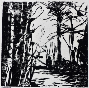 Printmaking titled "chemin en bord de L…" by Laurent Chabrillat, Original Artwork, Linocuts