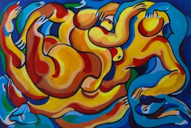 " ..et si on voyage dans le ciel.." Peinture intitulée "" ..et si on voyage…" par Sam Keusseyan, Œuvre d'art originale, Acrylique