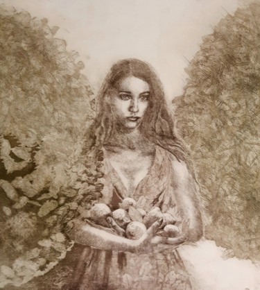 Au verger Gravures & estampes intitulée "Au verger" par Isabelle Desaulty, Œuvre d'art originale, Eau-forte