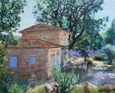 Peinture intitulée "Les volets bleus" par Pascale Harnisch, Œuvre d'art originale, Huile