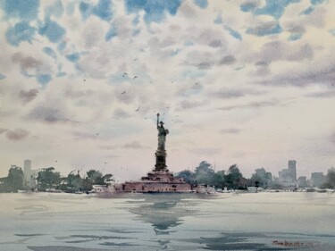Statue of Liberty, New York Pintura titulada "Statue of Liberty,…" por Eugenia Gorbacheva, Obra de arte original, Acuarela