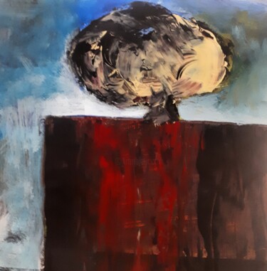 Painting titled ""Le bloc rouge"" by Alain Tardieu, Original Artwork, Acrylic Mounted on Wood Stretcher frame