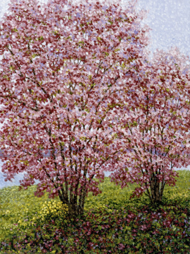 Magnolias Printmaking titled "Magnolias" by Patrick Antonelle, Original Artwork, Oil Mounted on Wood Stretcher frame