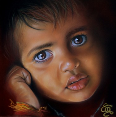 Painting titled "Angelo #Artistsuppo…" by Christine Mergnat, Original Artwork, Pastel
