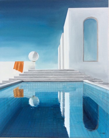 Peinture intitulée "Piscine" par Betty, Œuvre d'art originale, Huile Monté sur Châssis en bois