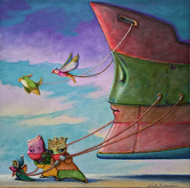 THE DREAM SHIP'S ASSISTANTS Pittura intitolato "THE DREAM SHIP'S AS…" da Carlo Salomoni, Opera d'arte originale, Acrilico Montato su Altro pannello rigi…