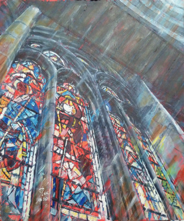 Peinture intitulée "Vitrail du triforium" par Philippe Lasselin, Œuvre d'art originale, Acrylique