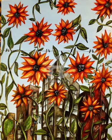 绘画 标题为“Urban sunflowers” 由Helene, 原创艺术品, 丙烯