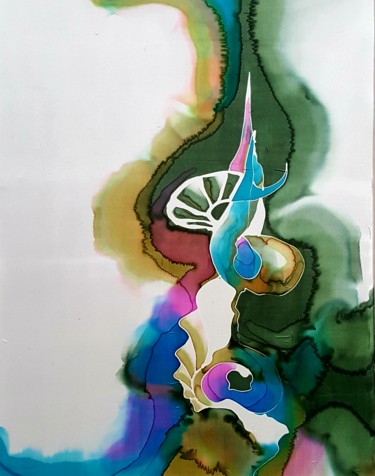 Schilderij getiteld "Disque solaire" door Odile Perret, Origineel Kunstwerk, Stof Gemonteerd op Andere stijve panelen