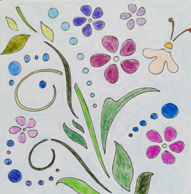 Σχέδιο με τίτλο "Floral Card 1" από Sara Lamothe (Savant Artist), Αυθεντικά έργα τέχνης, Μολύβι