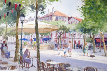 Painting titled "Place Louis XIV, un…" by Vincent Monluc, Original Artwork, Watercolor