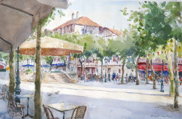 Painting titled "Place Louis XIV _ 01" by Vincent Monluc, Original Artwork, Watercolor