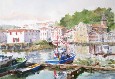 Peinture intitulée "Bateaux de pêche, Q…" par Vincent Monluc, Œuvre d'art originale, Aquarelle