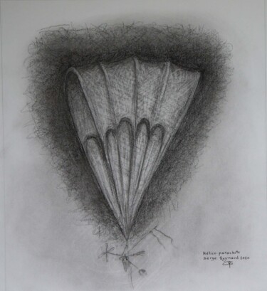 Dessin intitulée "Helico Parachute" par Serge Reynaud (Art of Flying), Œuvre d'art originale, Graphite