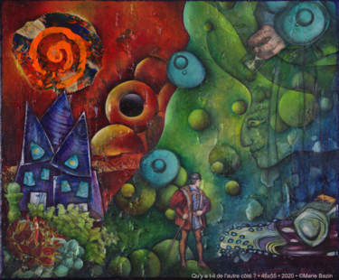 Painting titled "QU'Y A T-IL DE L'AU…" by Marie Bazin, Original Artwork, Acrylic Mounted on Wood Stretcher frame