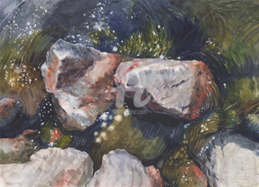 Stones in water Painting titled "Stones in water" by Samira Yanushkova, Original Artwork, Watercolor