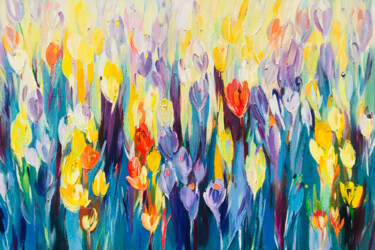 Painting titled "Spring glade" by Svitlana Andriichenko, Original Artwork, Oil Mounted on Wood Panel