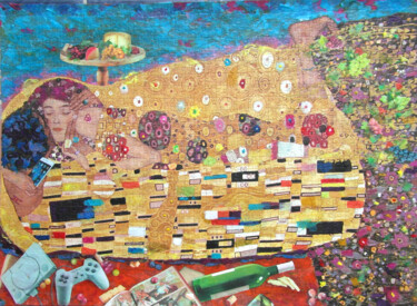 Collages titled "Uvas y queso" by Mi-Guel, Original Artwork, Collages