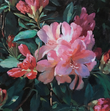 Rhododendron in Garden Painting titled "Rhododendron in Gar…" by Ling Strube, Original Artwork, Oil