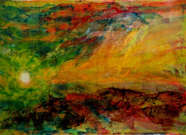 Peinture intitulée "Le réveil, je serai…" par Clau Redier-Clément, Œuvre d'art originale, Encre Monté sur Panneau de bois